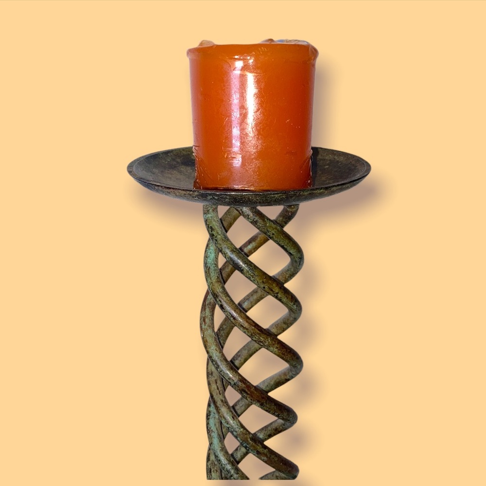 Metal Candlestick with Swirled Design and Spike for Candle Heavyweight Beauty